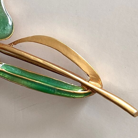 Vintage Enamel Green Flower Floral Pin Brooch Retro Costume Jewelry Retro Y2K - Picture 6 of 6